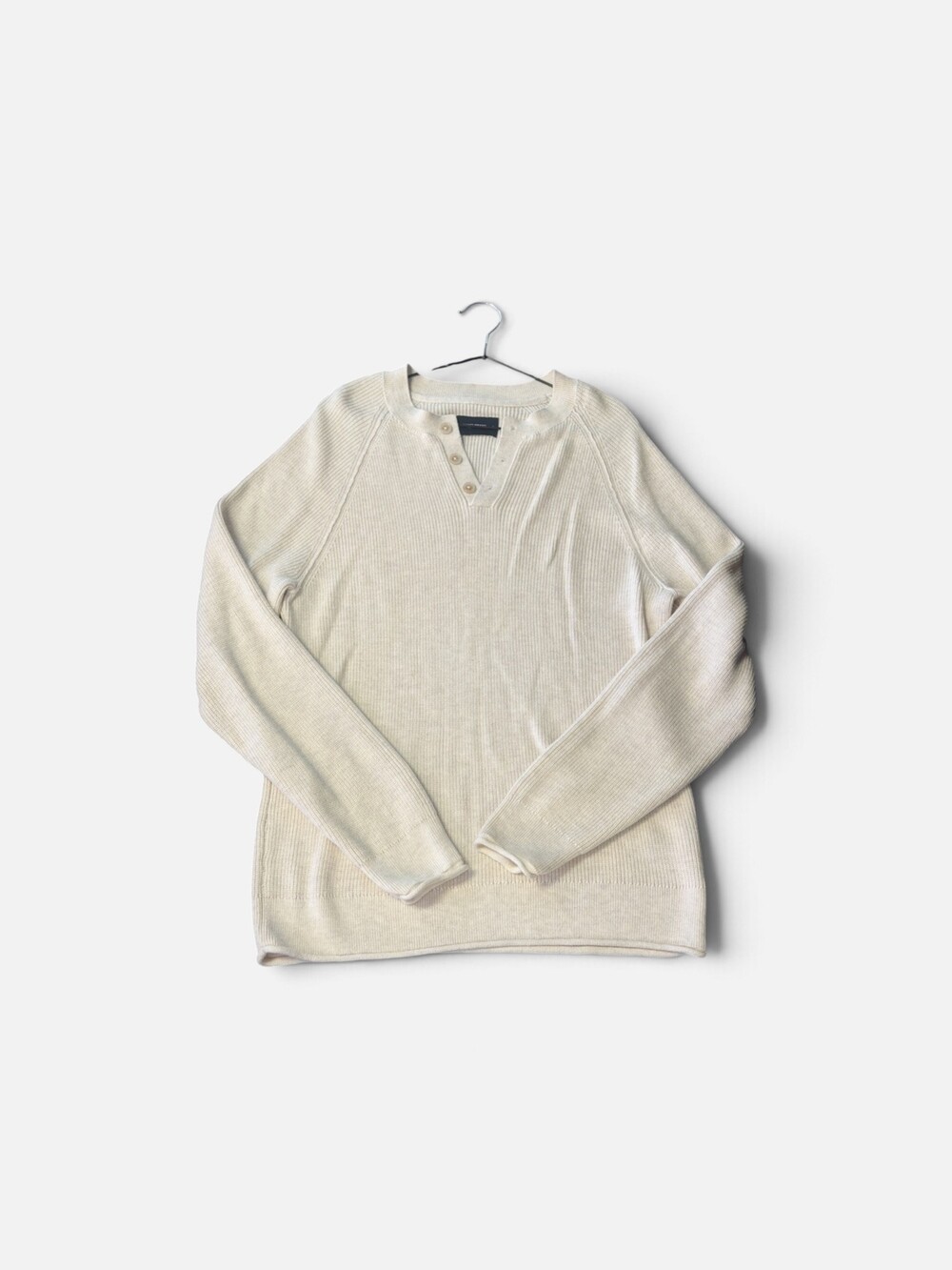 David Taylor Henley Long Sleeve Cream XL Pullover Sweater